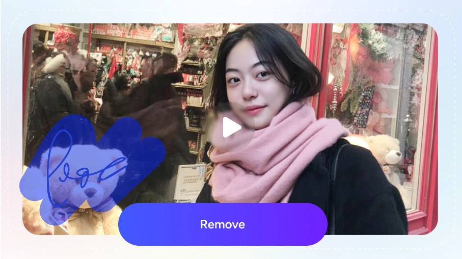 검은색 코트와 분홍색 스카프를 입은 여성의 동영상에서 워터마크 브러시로 칠하기